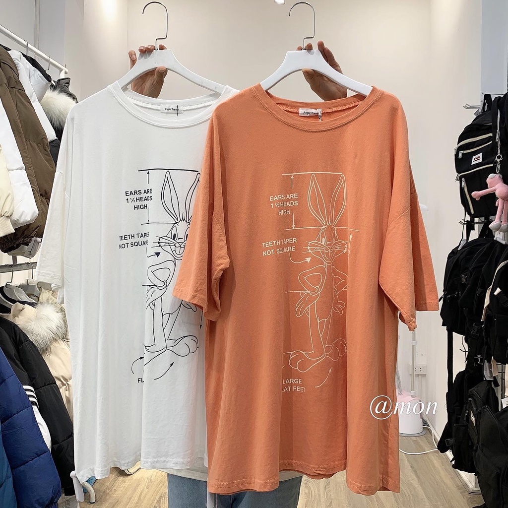 2101210 Áo phông nữ - áo thun nữ ulzzang form rộng oversize dài tay lỡ chất cotton mềm mịn mát hình con thỏ