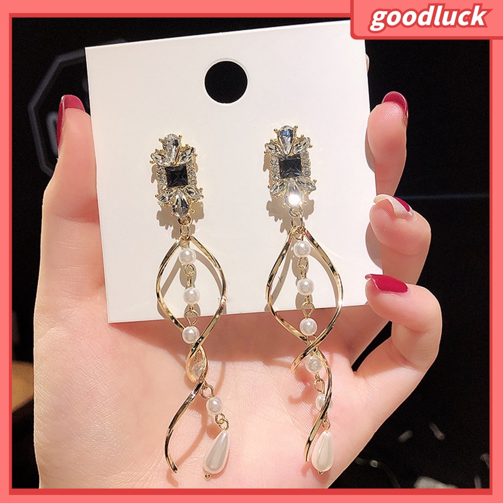 Goodluck| 1 Đôi Khuyên Tai Dài Thắt Nơ Tua Rua Đính Ngọc Trai Giả Vintage Làm Quà Tặng Sinh Nhật