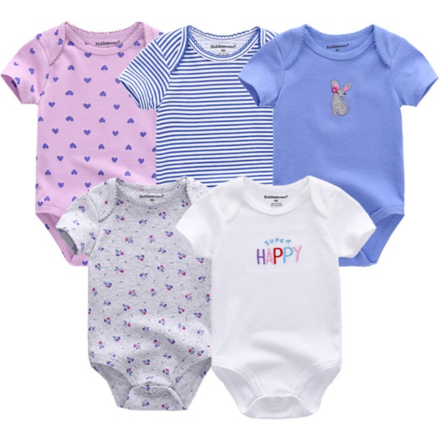 5 cái áo liền quần cho bé sơ sinh bộ bodysuit cho bé quần áo màu hồng quần áo sơ sinh 100% cotton quần áo ngắn tay mùa hè 0-12 tháng