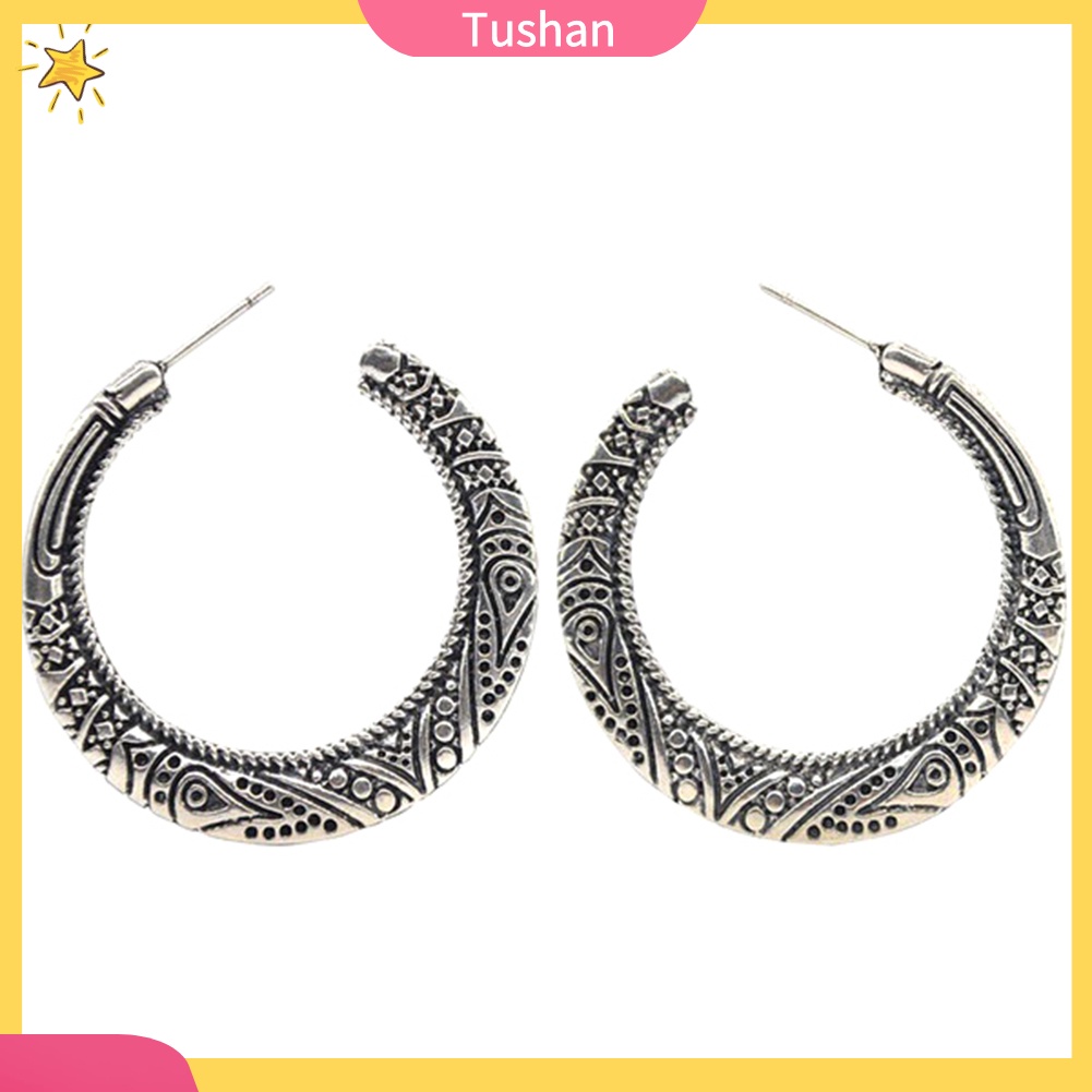 Khuyên Tai Tròn Mạ Bạc Phong Cách Cổ Điển