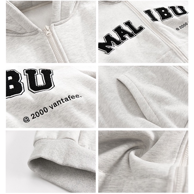 Happy-store ❤️ Áo Hoodie Nam Nữ Zip Nỉ Ngoại Unisex,Áo Khoác Nỉ Dáng Thụng In Chữ MALIBU 2 Màu