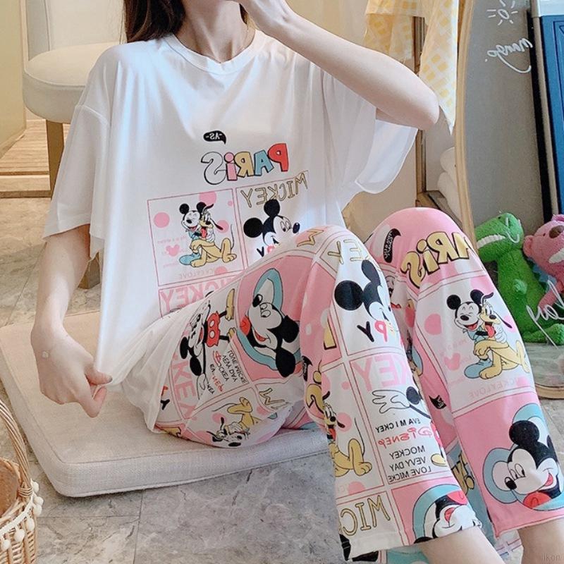 Bộ Đồ Ngủ Pijama Ngắn Tay In Hoạt Hình Dễ Thương Cho Nữ