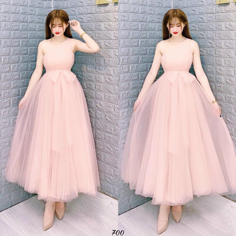 đầm lệch vai nơ eo ( feeback và video 1000%)