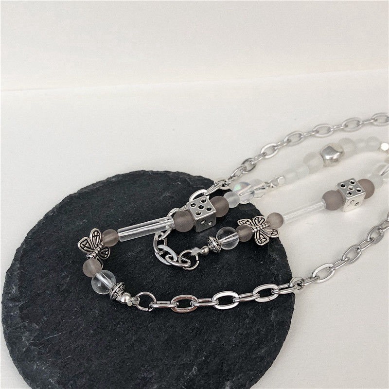 Dây chuyền chuỗi hạt tròn mặt hình bướm màu trong mờ thời trang dành nam và nữ