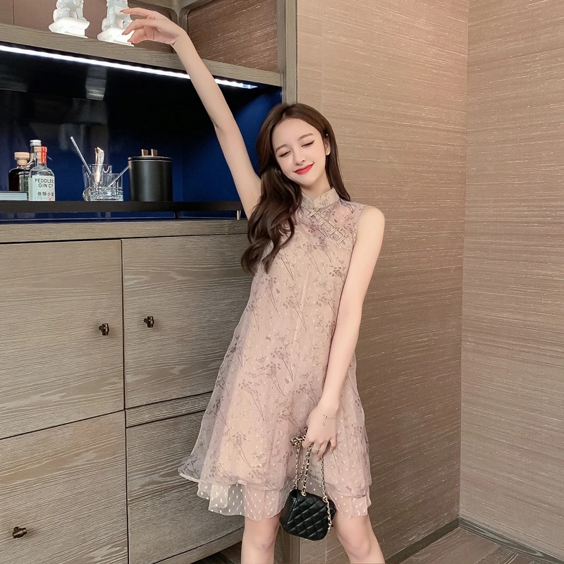 Đầm Chữ A Không Tay In Hoa Xinh Xắn Dành Cho Nữ 2021