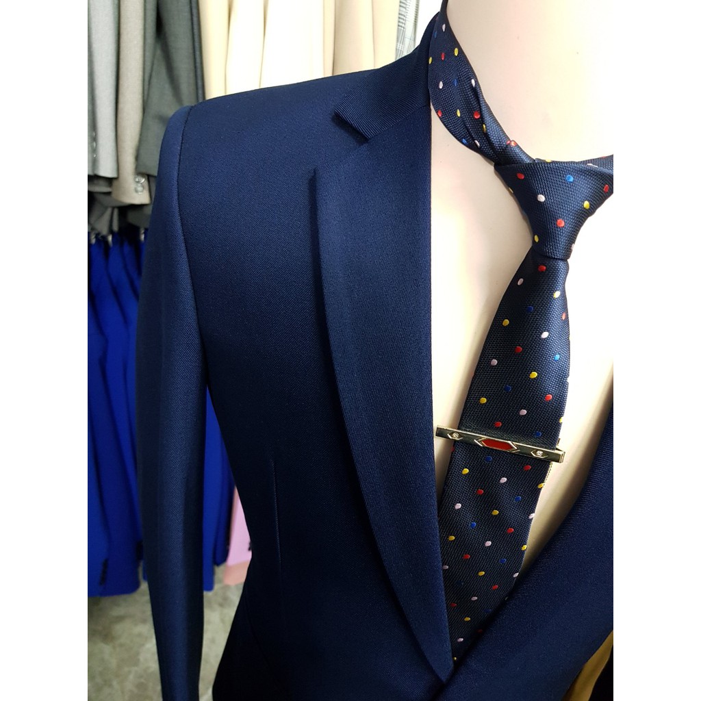 Bộ vest nam màu xanh navy chất vải cotton nhập khẩu dày mịn