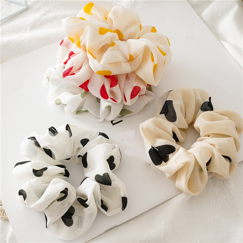 Dây buộc tóc chất liệu chiffon co dãn họa tiết hình trái tim