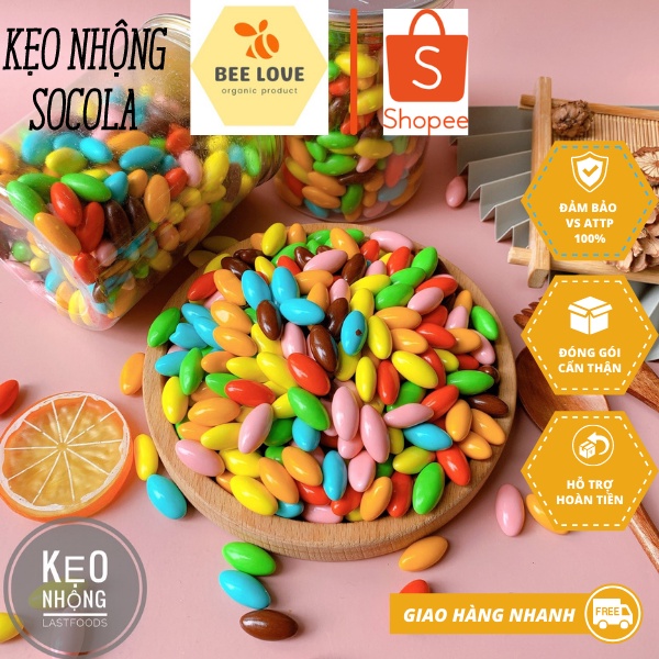 Kẹo nhộng Socola Mỹ ngon, đóng hộp 500g, đồ ăn vặt sạch, vệ sinh an toàn thực phẩm