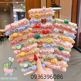 Set 10 dây buộc tóc scrunchies dễ thương cho bé, thun cột tóc vải cute hàn quốc bé gái