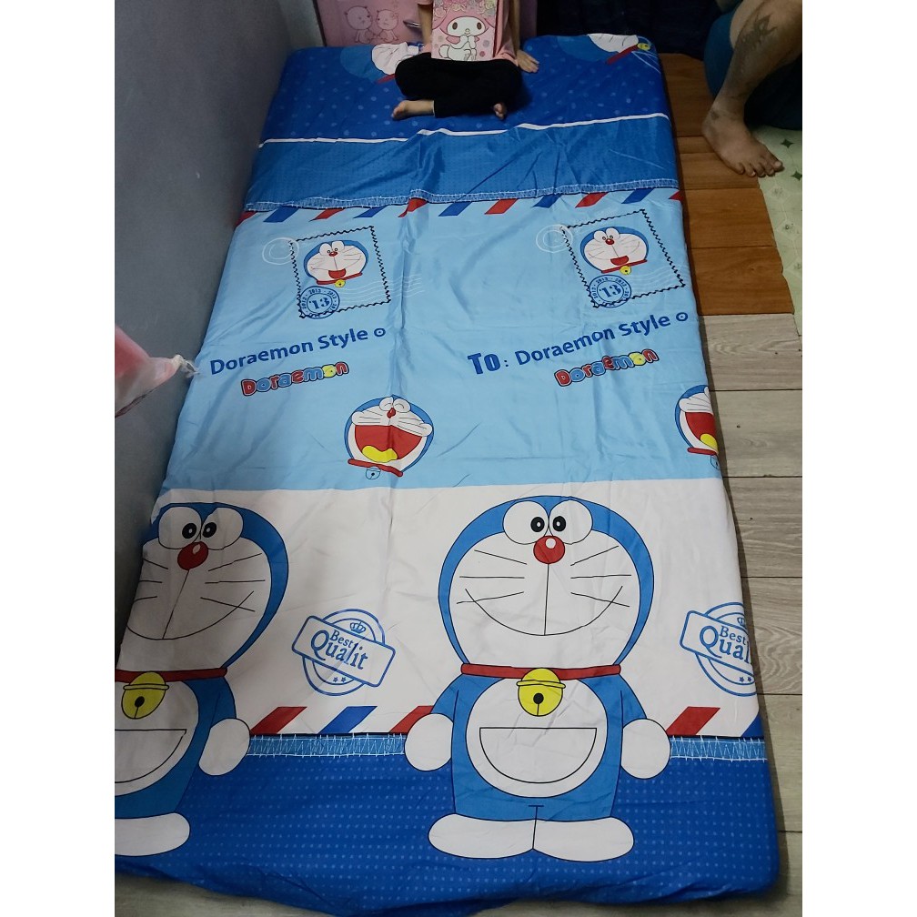 Bộ Drap 1m6 1m8 + 2 Vỏ Gối 💝Ra nệm Cotton 3D Doremon tem thư (ẢNH THẬT)