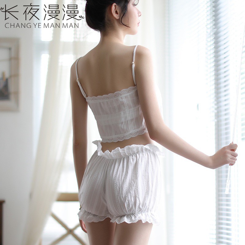 Bộ Đồ Ngủ Nữ 2 Dây Sexy Siêu HOT 2021 - Bộ Ngủ Hai Dây Set Ngủ Vải Đũi Mỏng Màu Trắng Gợi Cảm UNIVERSALXXX - DNS37 | BigBuy360 - bigbuy360.vn