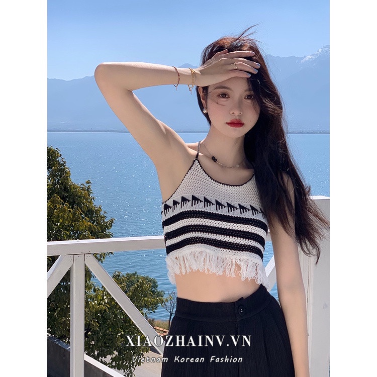 Áo croptop Xiaozhainv dệt kim phong cách Hàn Quốc trẻ trung quyến rũ cho nữ