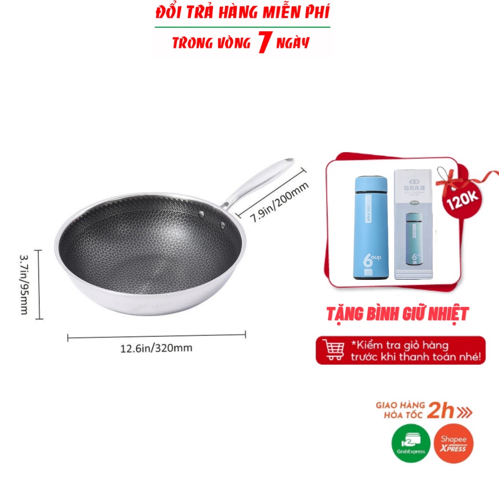 Chảo tổ ong 5 lớp,chảo chống dính chất liệu inox 304 sâu lòng siêu chống dính 2 mặt khắc laser tổ ong 32cm