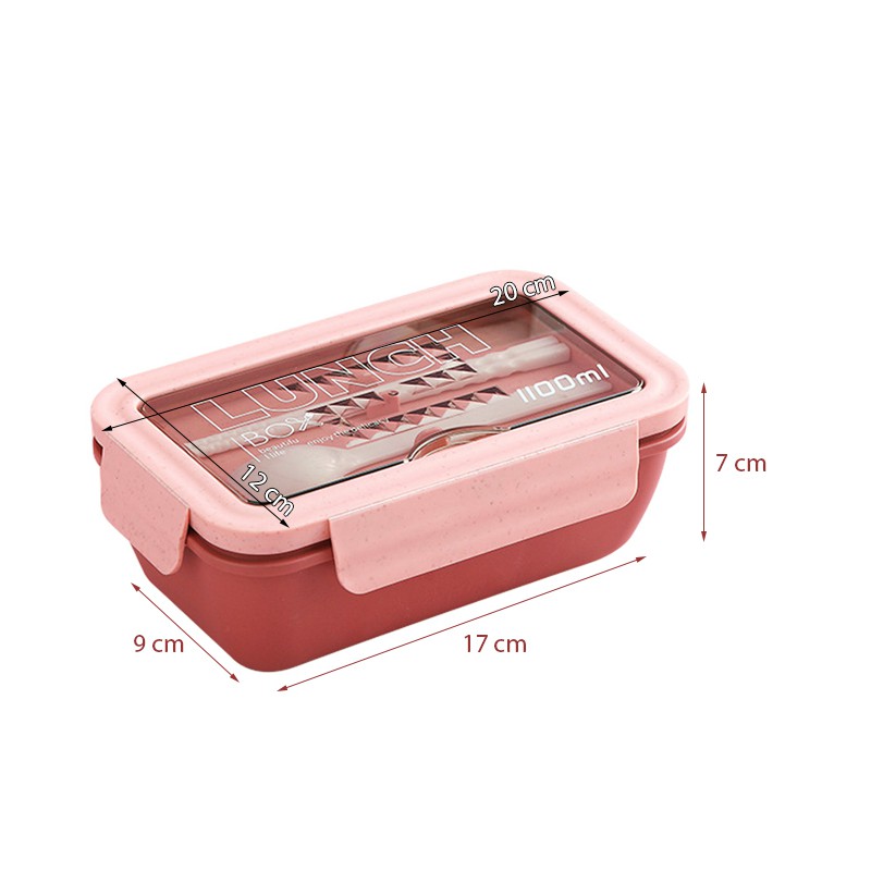 Hộp đựng cơm văn phòng - Hộp cơm 2 ngăn kèm đũa thìa LUNCH BOX dung tích 1100ml (LB1100)