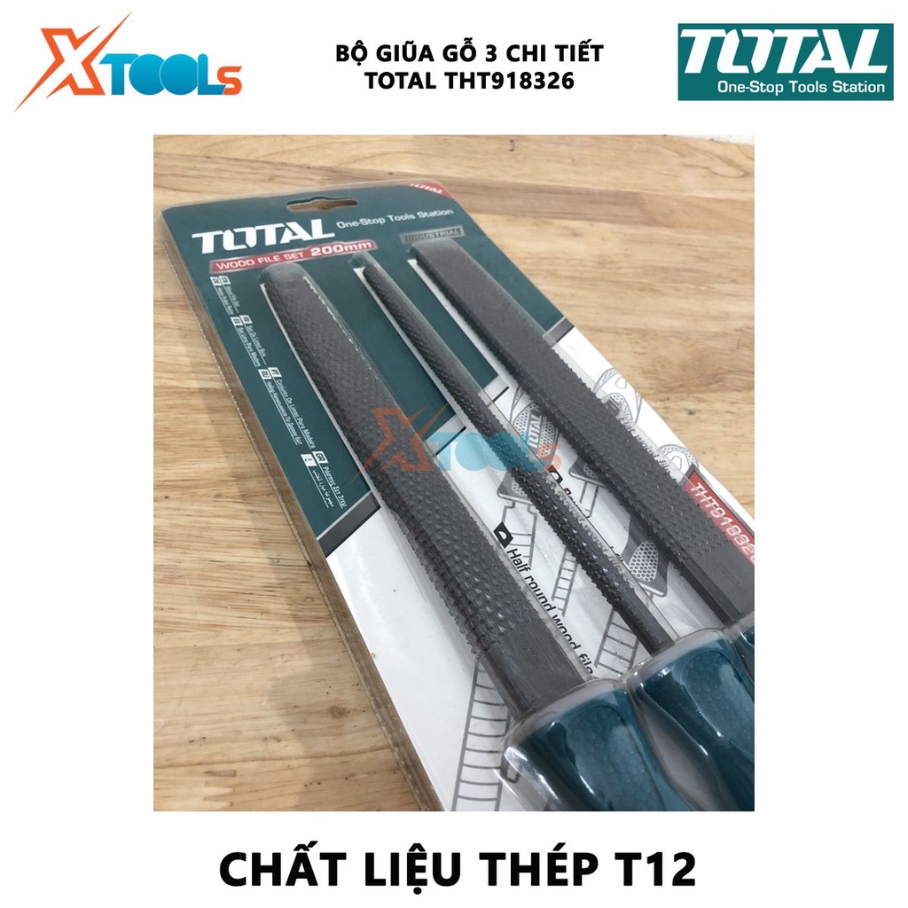 Bộ giũa gỗ 3 chi tiết TOTAL THT918326 | bộ 3 giũa gỗ chất liệu thép T12 chiều dài 200mm [CHÍNH HÃNG] [XTOOLs]
