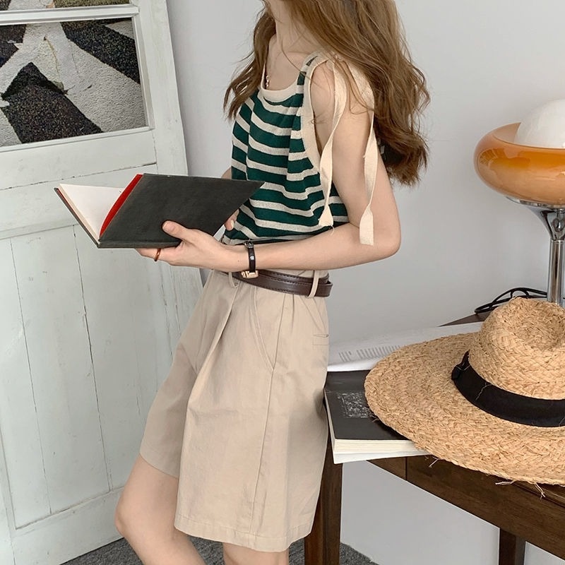 Áo Thun Dệt Kim Sát Nách Kẻ Sọc Thời Trang Mùa Hè Cho Nữ