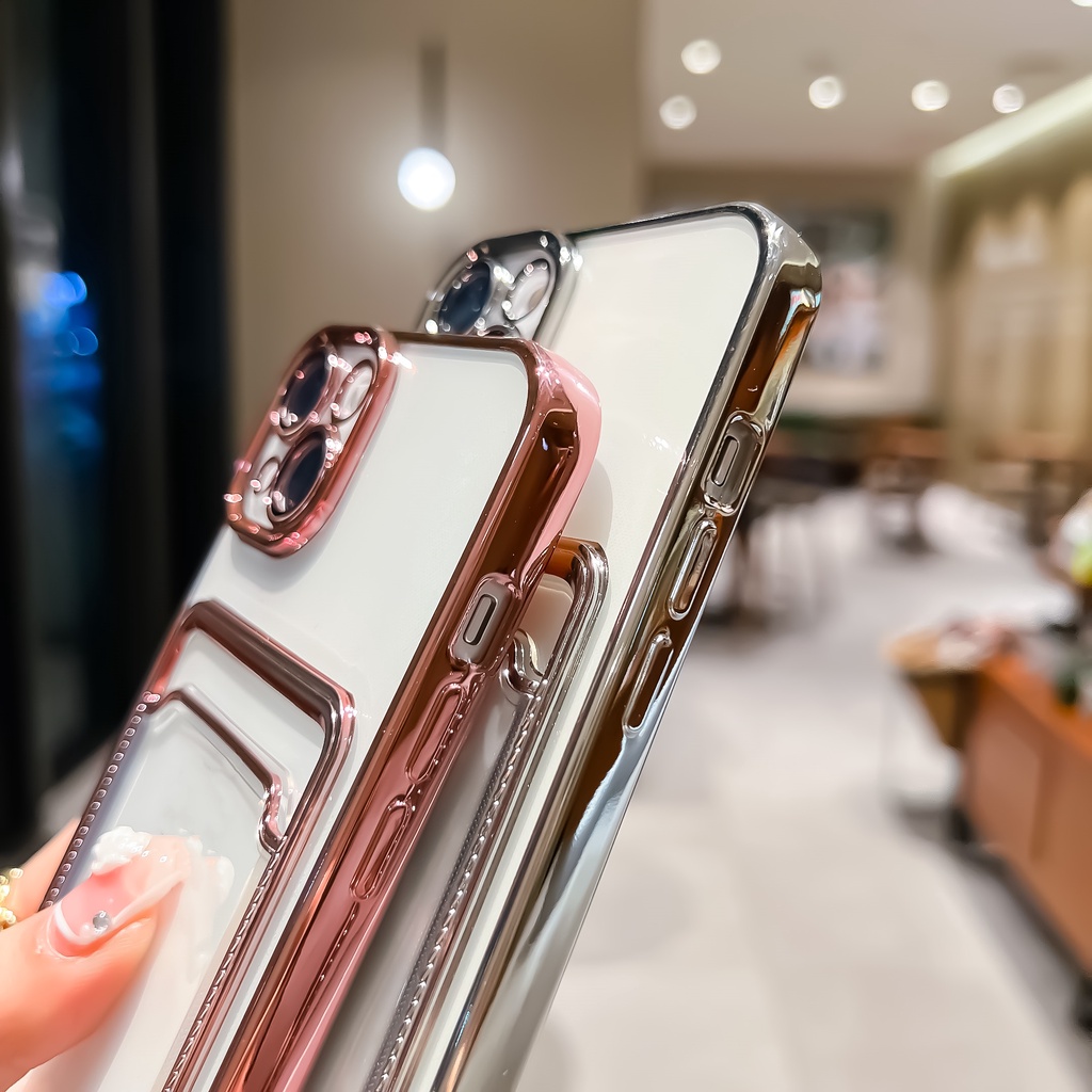 Ốp Điện Thoại Dẻo Trong Suốt Tráng Gương Sang Trọng Kèm Ngăn Đựng Thẻ Cho iPhone 13 12 11 Pro Max