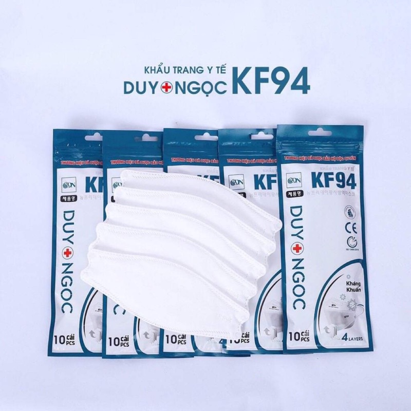 Khẩu trang y tế 4 lớp chất lượng cao, chống bụi kháng khuẩn theo tiêu chuẩn KF94 - Túi 10 chiếc khẩu trang