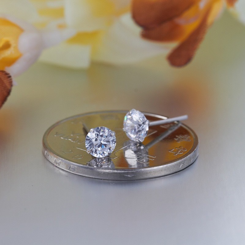 Bông tai bạc H.A.S đính một viên đá Cz 4 chấu Size 2mm-3mm-4mm-5mm-6mm - Khuyên tại nữ bạc 925