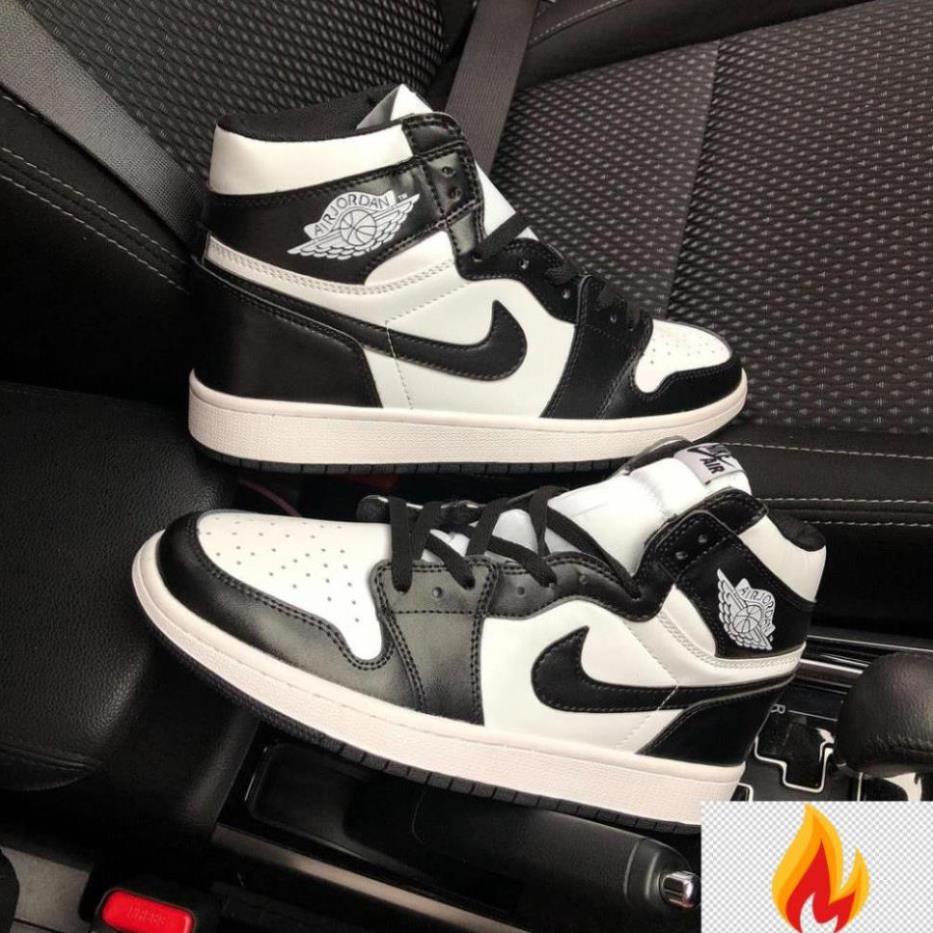 📶 🇪🇺 Giày Sneaker Nam Nữ Đen Trắng, Giày Nike Air Jordan 1 JD1 Panda High Cổ Cao Bản Da Xịn H9 -KG()1