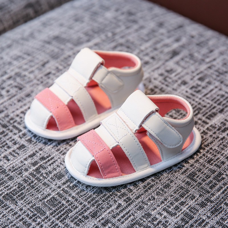 (2 màu Hồng-Xanh) Dép tập đi sandal rọ quai dán siêu nhẹ chống trơn cho bé từ sơ sinh cực đẹp