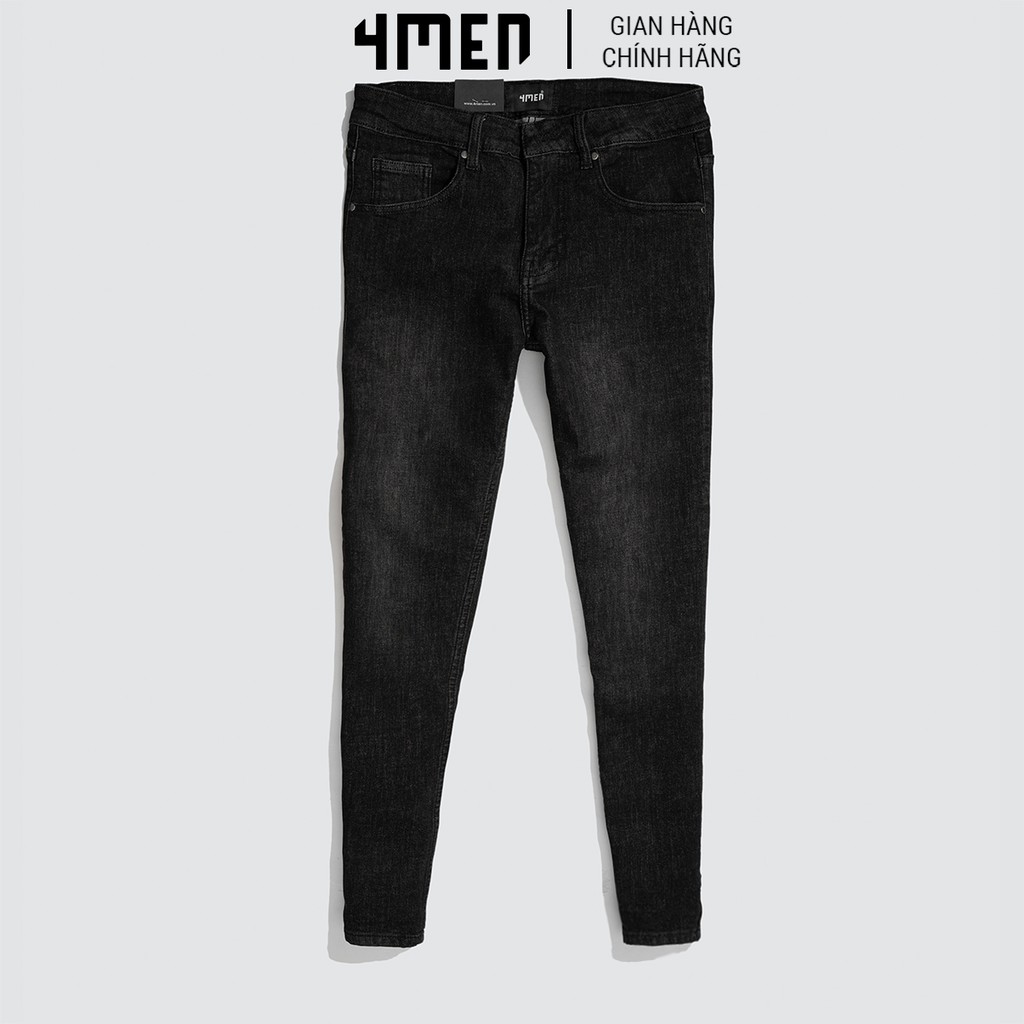 Quần jeans đen nam đẹp 4MEN QJ024 vải cao cấp co giãn, form slimfit tôn dáng