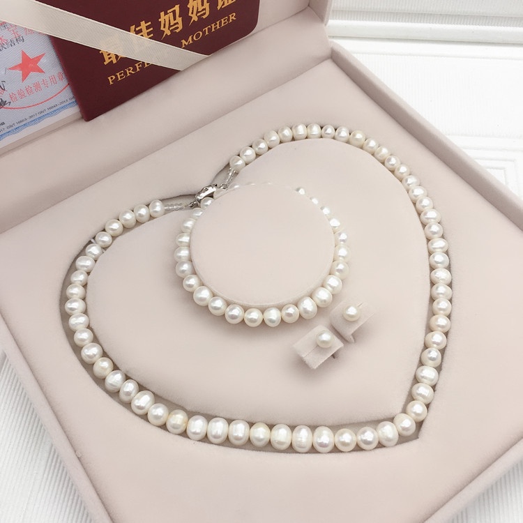 Bộ trang sức trai thật nước ngọt tự nhiên hình trái tim - ViVi_Gift