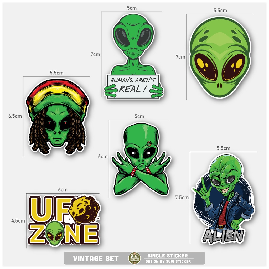 STICKER LẺ - Sticker Alien dán mũ bảo hiểm, laptop, điện thoại, vali. MSP: SS14