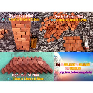 Gạch Mini (Combo 100v gạch xây mini + 100v lát nền mini + 100v ngói lợp mũi cổ mini), trang trí sân vườn, đồ chơi trẻ em
