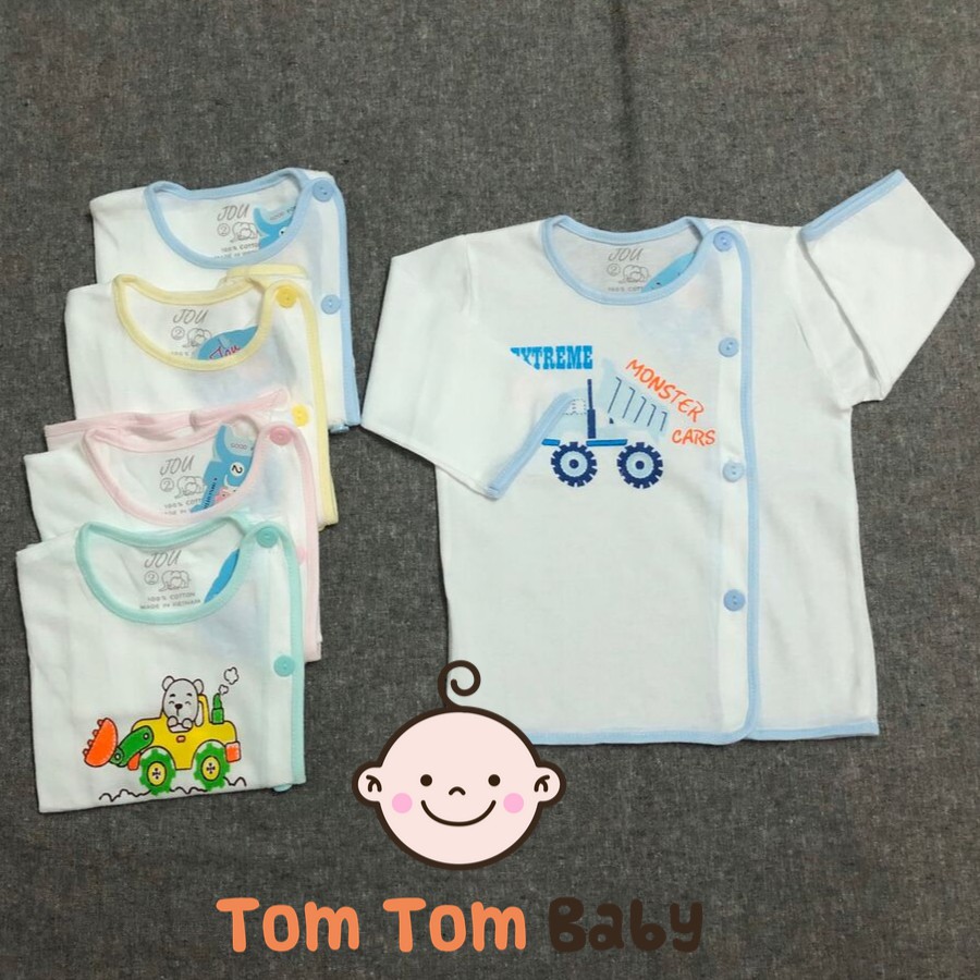 Áo sơ sinh Tay Dài Cài Nút Lệch Trắng JOU cho bé trai, bé gái - chất vải cotton 100% mềm, mịn, thoải mái