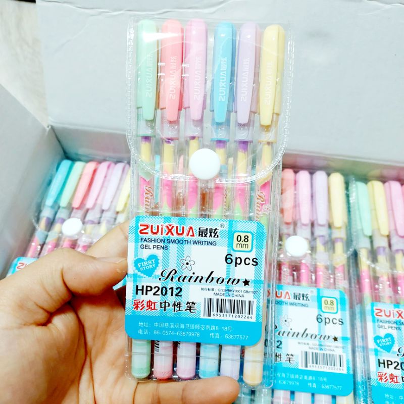 Bút cầu vồng 6 màu caro grid dễ thương