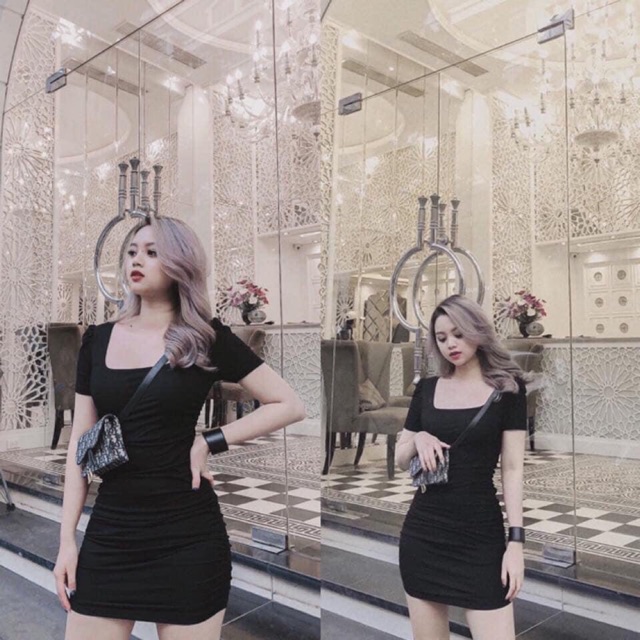 Váy body cổ vuông dúm eo