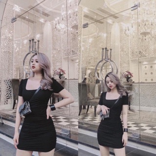 Váy body cổ vuông dúm eo