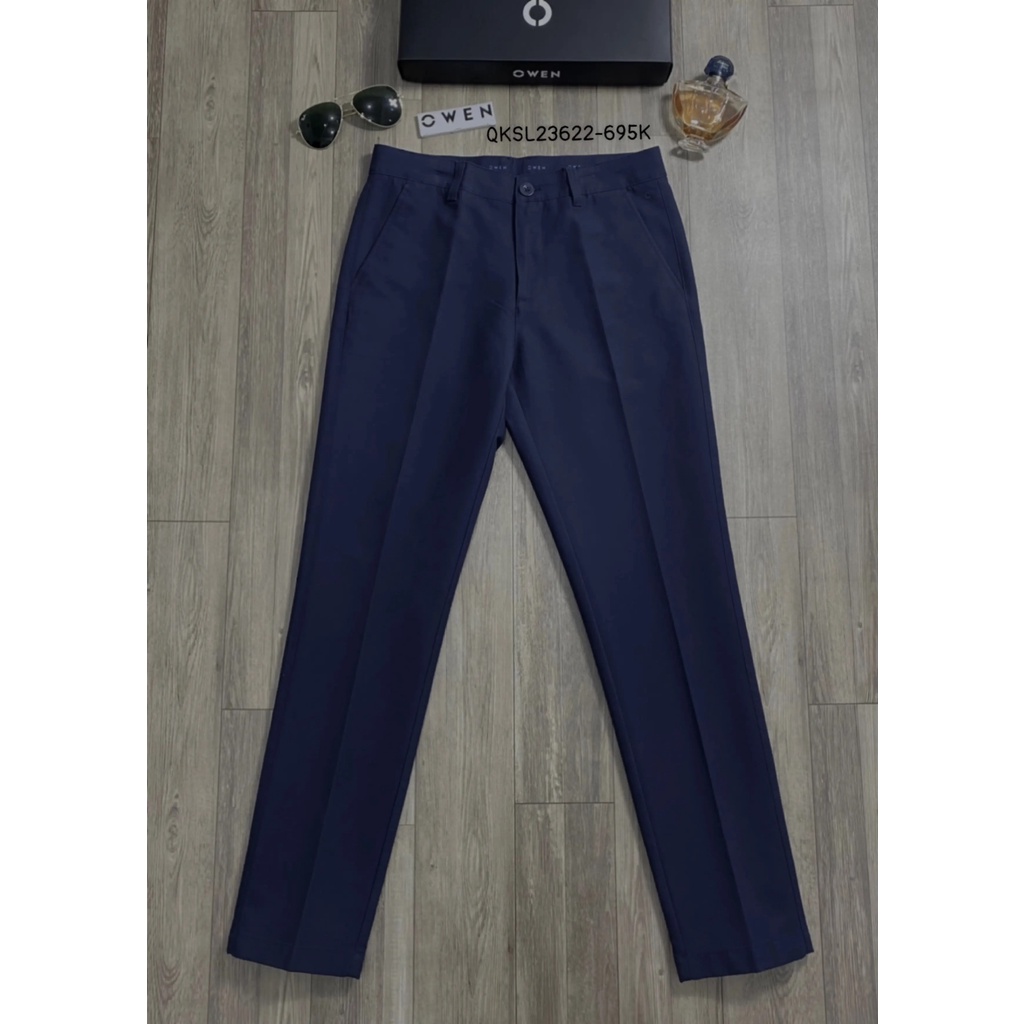 Quần dài kaki nam Owen QKSL23622 khaki công sở cao cấp màu xanh navy trơn dáng slim fit ôm nhẹ vải thô cotton mềm mát