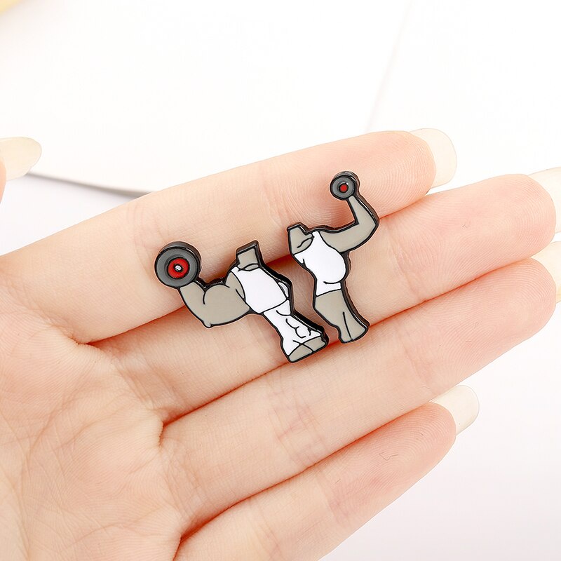 Huy hiệu cài áo kim loại tráng men hình quả tạ thể dục thể thao