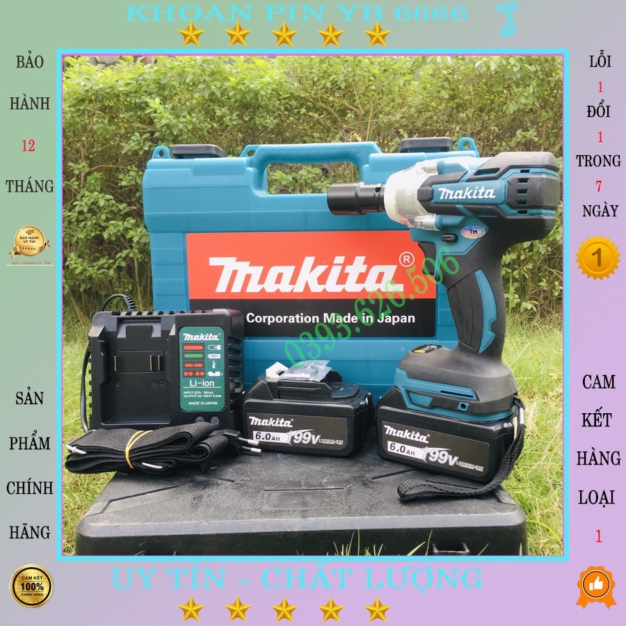 Máy Khoan Pin-Siết Bulong Makita 199V 6Ah động cơ không chổi than, 3 chức năng khoan vit siết mở ốc, lực siết,hàng Loại
