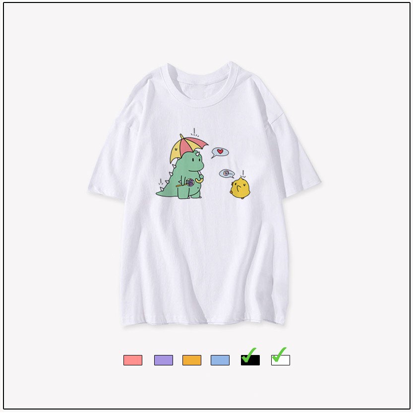 Áo phông nam nữ khủng long cầm ô gà con BIGOMALL - Áo thun Unisex Freesize 55kg