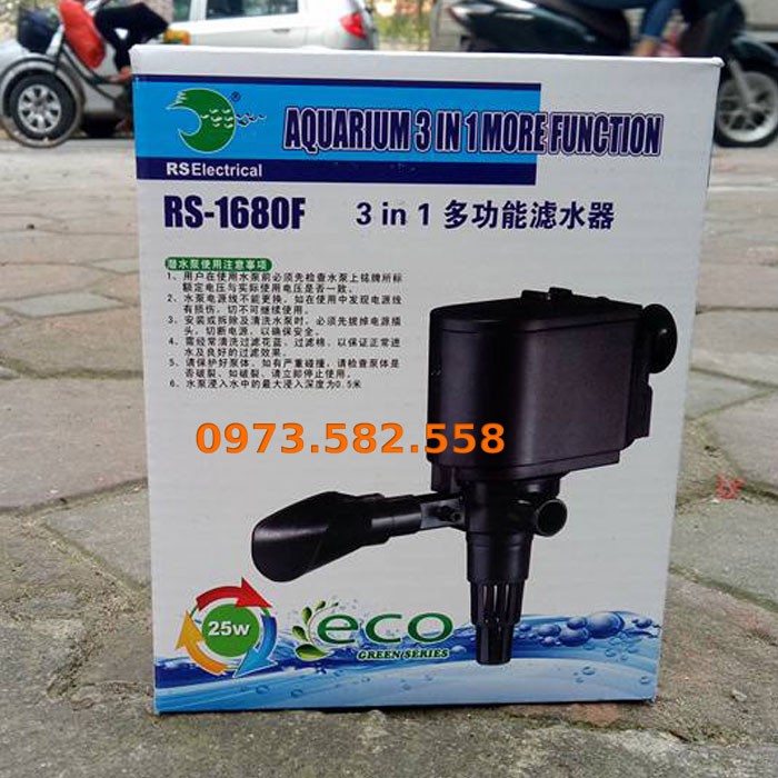 Máy Bơm Nước Bể Cá, Hồ Cá 3 Trong 1 RS 1680F Công suất 25W đẩy cao 1.3m