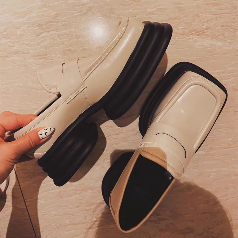 Giày Lười Da Đế Dày Mũi Vuông Phong Cách Nhật Bản Thời Trang Hè Cho Nữ