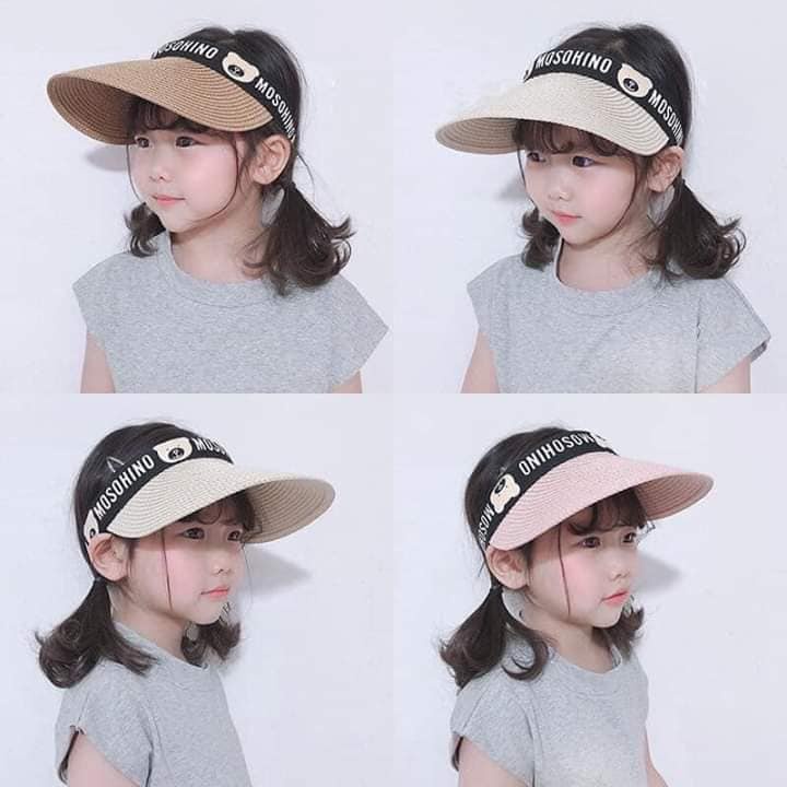 Mũ cói nửa đầu lưỡi chai cho bé, phối cùng họa tiết hoạt hình ngộ nghĩnh, chống nắng đi chơi du lịch siêu đẹp