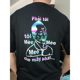 Áo phản quang chữ Mèo méo meo [FREESHIP] Áo unisex, áo đôi,áo thun nam nữ đen trắng from rộng, vải cotton xịn