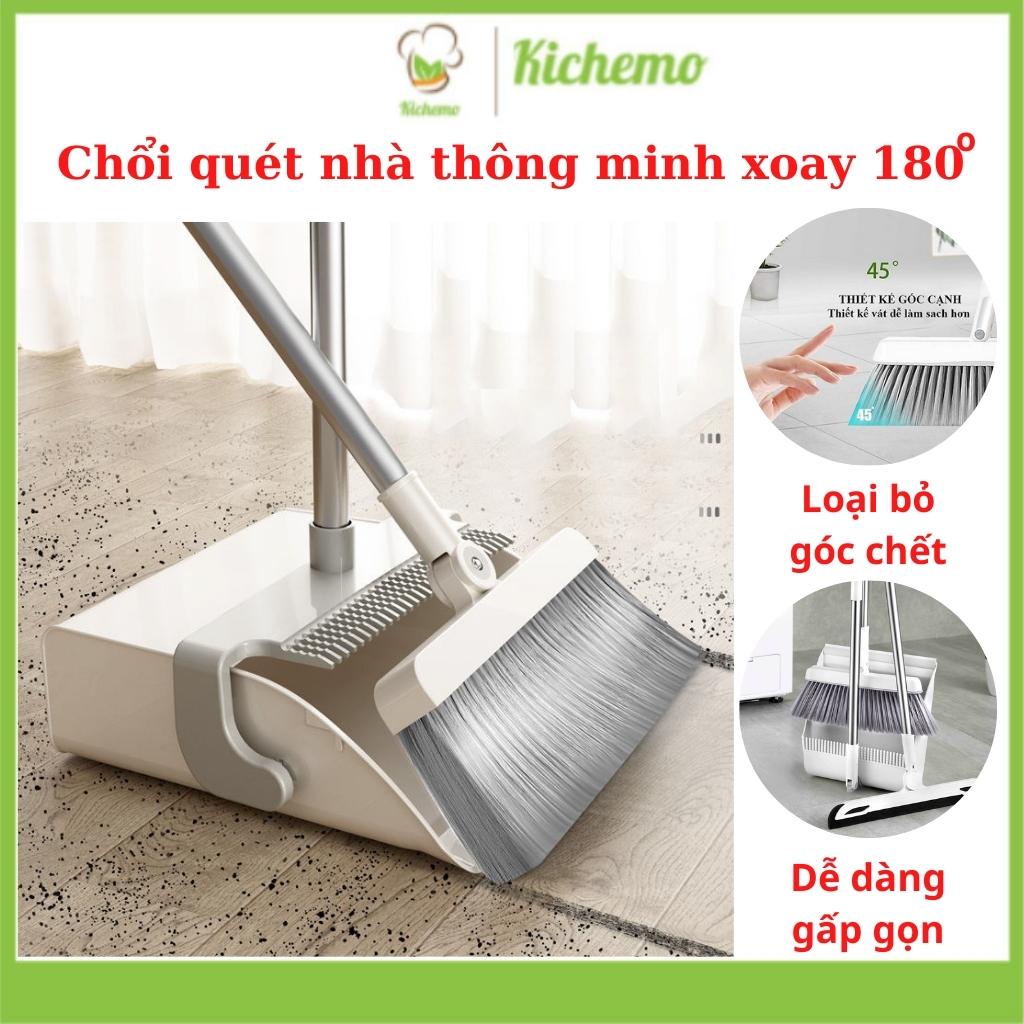 Chổi nhựa quét nhà thông minh kèm hót rác cán dài tiện dụng có thể gấp gọn