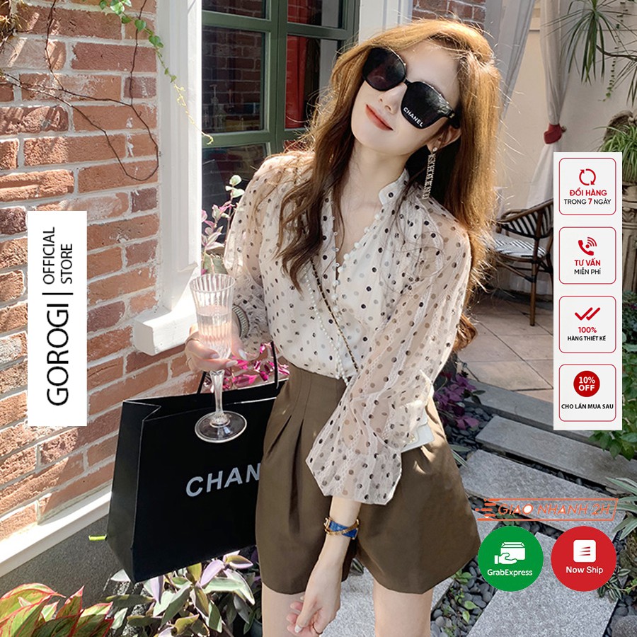 Áo sơ mi nữ ren thiết kế kiểu hai lớp đẹp form rộng áo sơ mi ren nữ dài tay công sở trắng dáng suông GOROGI