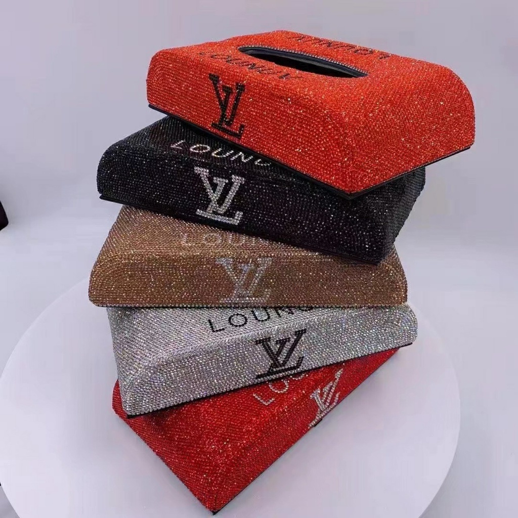 Hộp đựng khăn giấy full đá có logo LV LOUNUV nhiều màu - Trang trí taplo ô tô