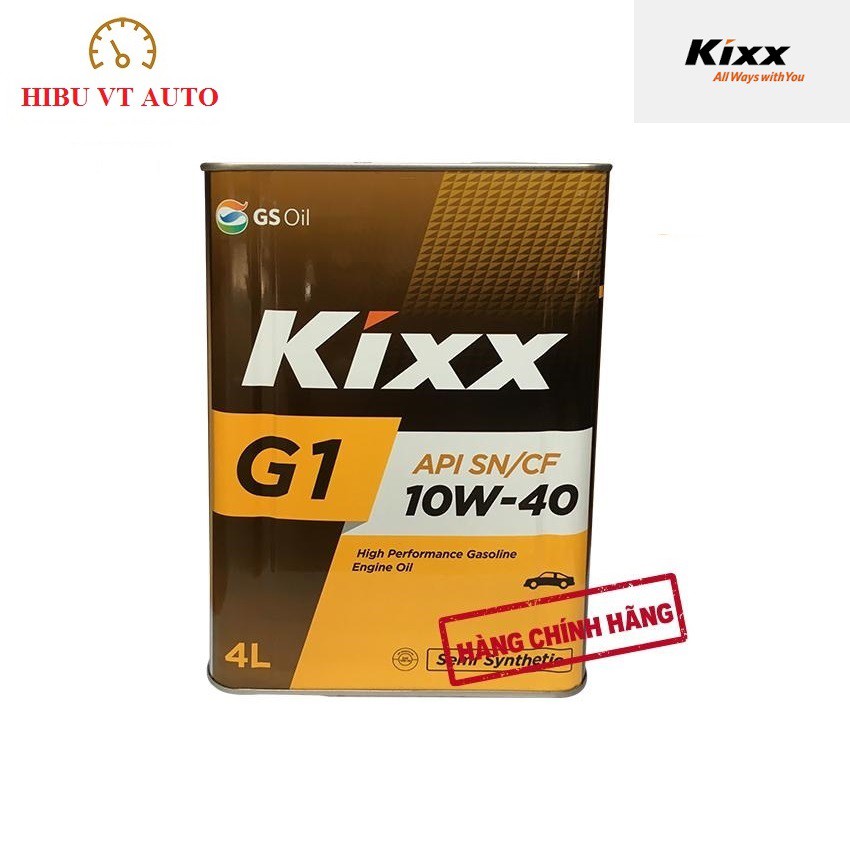 Dầu động cơ xăng Kixx G1 API SN 10W40 4Lít thùng thiếc công nghệ Triple Double dành cho các dòng xe ô tô chạy máy xăng