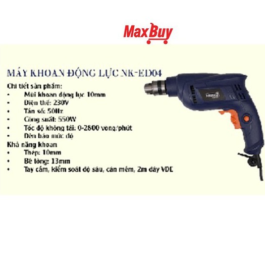 Máy khoan Nhật cầm tay dùng điện mini khoan tường, thép công suất 550W NIKAWA NK-ED04 bảo hành 6 tháng giao hỏa tốc HN