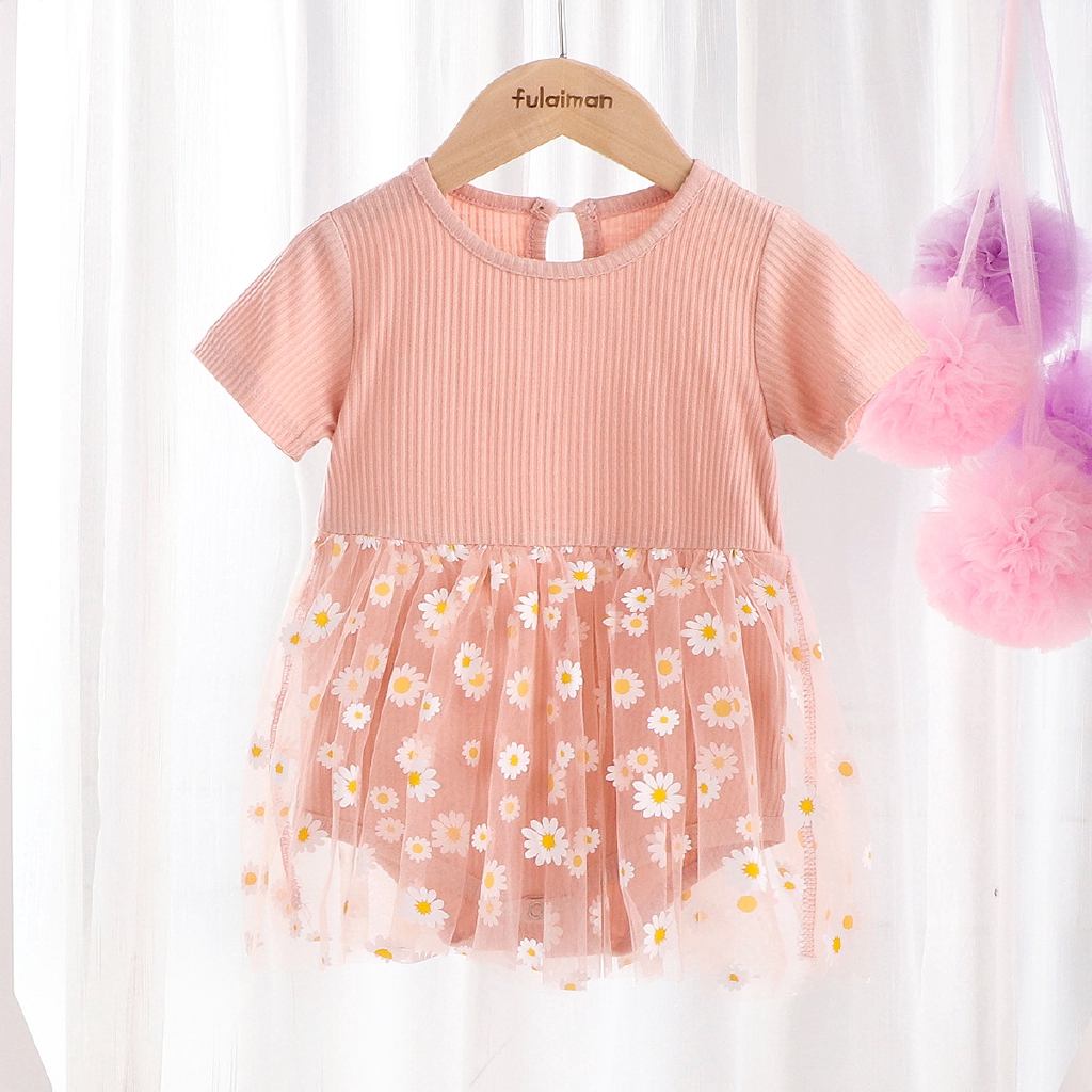 Đầm Cotton In Hoa Xinh Xắn Dành Cho Bé Gái