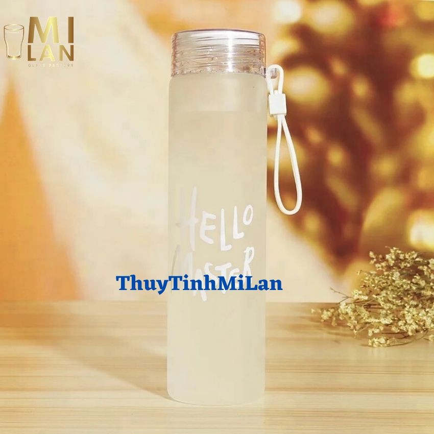 Bình chai đựng nước thủy tinh Hello Master 450ml nhiều màu sắc làm quà tặng dễ thương   ML-A001