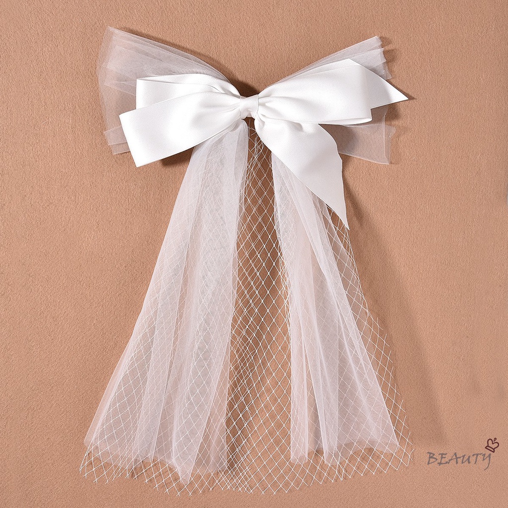 Phụ kiện cài tóc hình nơ phối mạng che mặt cho cô dâu