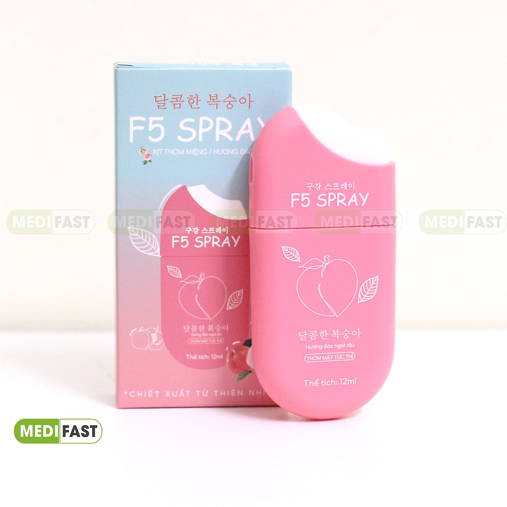 Xịt thơm miệng F5 Spray - Combo bộ đôi 2 vị Đào và Dâu - Lọ 12ml Vệ sinh răng miệng, làm sạch hơi thở, tự tin giao tiếp